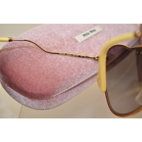 NIB MIU MIU SMU55R CAT EYES SCENIQUE GOLD YELLOW METAL LOGO FRAME SUNGLASSES